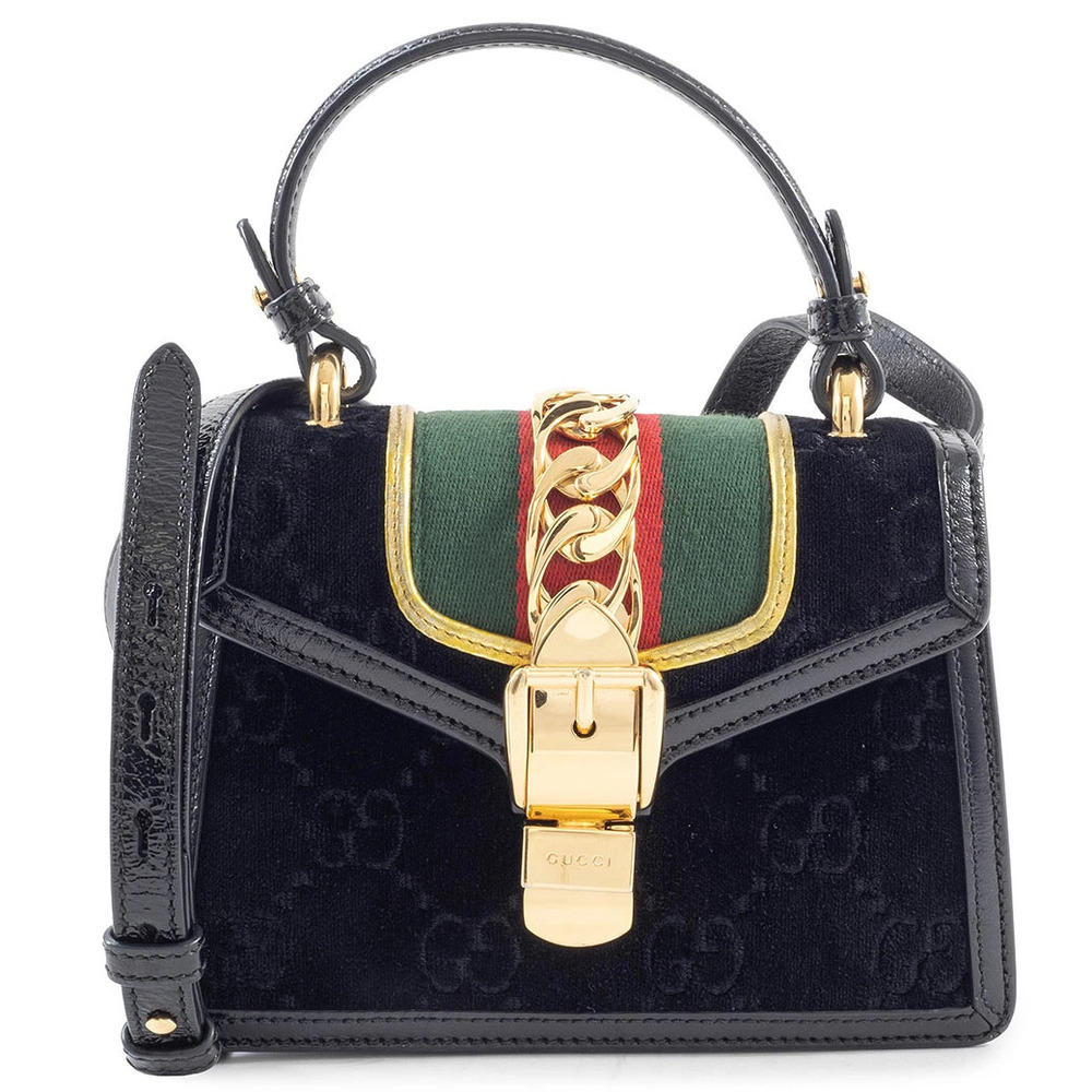 Gucci bag shoulder Sylvie handbag Sherry suede leather black